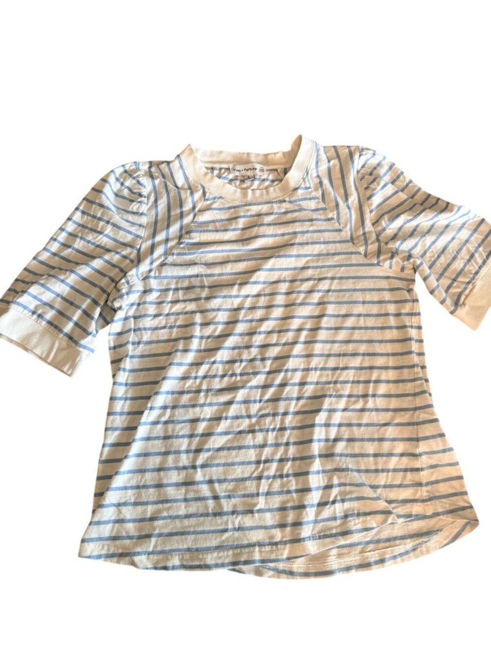 Fate & Fortune Womens Cotton Striped Top SZ LG Blue & White Short Sleeve Casual